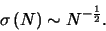 \begin{displaymath}
\sigma\left(N\right)\sim N^{-\frac{1}{2}}.
\end{displaymath}